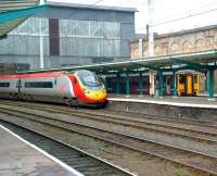 A Pendolino pulls into platform 4 at Carlisle in February 2009 with a southbound service.<br><br>[Colin Alexander 19/02/2009]