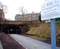 View along the trackbed of the Edinburgh, Leith and Newhaven Railway on 26 February from the north end of Rodney Street tunnel where reopening work is well advanced. The south end exit into the former Scotland Street station and King George V park can now be clearly seen. On the right are the remains of the old Heriothill goods facilities.    <br>
<br><br>[Andy Furnevel 26/02/2009]