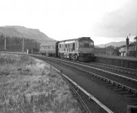 The 1610 from Aberfeldy arriving at the branch platform at Ballinluig in February 1964 behind D5125.<br><br>[Robin Barbour Collection (Courtesy Bruce McCartney) 01/02/1964]