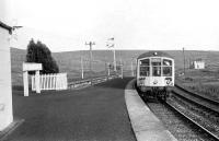 The evening Carlisle - Hawick stopping service arrives at Riccarton Junction in 1968. The bay platform to the left was originally used by trains off the Border Counties Line from Hexham. Riccarton south box stands in the background.<br><br>[Bruce McCartney //1968]