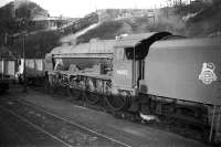 Royal Scot 46102 <I>Black Watch</I> simmers in the sidings at Upperby shed in 1958. One of the examples built by the North British Locomotive Company in Glasgow in 1927, no 46102 was officially withdrawn at the end of 1962 and disposed of by McWilliams of Shettleston in May 1964.  <br><br>[Robin Barbour Collection (Courtesy Bruce McCartney) 15/04/1958]