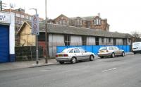 The former booking office and entrance to Newhaven station stands abandoned on Craighall Road on 15 March 2009, some 47 years after  the end of passenger services on the Leith North branch. The building had latterly been used by a local joinery business. View is south east, with Trinity Academy in the background. [See image 33904]<br><br>[John Furnevel 15/03/2009]