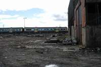 A service from Edinburgh appears to be entering the old shed at Bathgate. Land near the shed has been made into <i>base camp</i> for re-building the Airdrie-Bathgate link and electrification of Edinburgh-Bathgate-Airdrie/Drumgelloch.<br><br>[Ewan Crawford 29/03/2009]