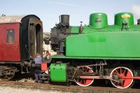Chunky Polish industrial 0-6-0T locomotive <I>Karel</I> being coupled up at the Riverside terminus of the Avon Valley Railway in March 2009. [Paint courtesy Trotter's Independent Traders]<br><br>[Peter Todd 22/03/2009]