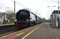 The <I>Great Britain II</I> railtour with 34067 <I>Tangmere</I> which hauled the Bristol to Preston leg on 08 April 2009. It is seen here running effortlessly through Leyland at the end of that leg on the Down Fast line.<br><br>[John McIntyre 08/04/2009]