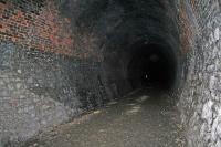 Peebles or Neidpath tunnel, looking west on the 11 March 2009. The western exit, seen as a chink of light is still some 400 yards away.<br><br>[James Young 11/04/2009]