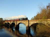 K4 61994 <I> The Great Marquess </I> crossing the viaduct over the River Conon with <I> The Great Britain II </I> early in the morning of Saturday 11 April 2009.<br><br>[John Gray 11/04/2009]