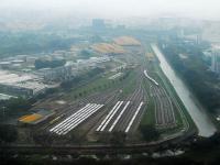 An aerial view looking north west over the depot by Singapore Expo (which is off to the right, mostly out of sight).<br><br>[Ewan Crawford 07/03/2009]