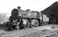 BR Standard class 4 2-6-0 no 76090 stands outside Beattock shed in 1965. The locomotive was withdrawn from here at the end of the following year and cut up at Shipbreaking Industries, Faslane in April 1967, age 9 years and 10 months.<br><br>[Robin Barbour collection (Courtesy Bruce McCartney) //1965]