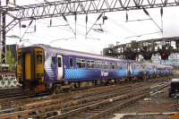 A train made up of two Class 156 units in the new ScotRail blue approaching Glasgow Central on 27th April 2009<br><br>[Graham Morgan 27/04/2009]