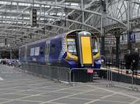 Mock-up of the forthcoming Class 380, taken at Glasgow Central on 6 May 2009, the day before opening to the general public.<br><br>[David Panton 06/05/2009]