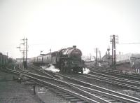 Ivatt 4F 43137 passing Perth shed with a southbound train around 1961.<br><br>[Gary Straiton Collection //1961]