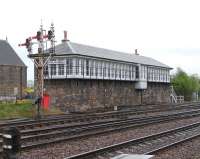 Still a fine sight, despite a dwindling number of working leavers. Stirling Middle Junction signal box, photographed looking south on 5 May 2009.<br><br>[David Panton 05/05/2009]