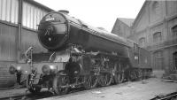 Gleaming Gresley V2 2-6-2 no 60974 stands in the yard outside Darlington works, thought to be in June 1961. The locomotive was eventually withdrawn from York shed at the end of 1963 and brought back here for cutting up in the works scrapyard.<br><br>[K A Gray /06/1961]
