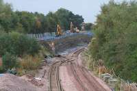Looking west - with Livingston North station just out of sight around the corner at the west end of the temporary loop installed here in October 2007. In North British days, a siding existed here (on the up side) known as <i>Dechmont</i><br><br>[James Young 12/10/2007]