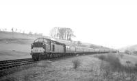 1X39 return Edinburgh Waverley - Llanelli rugby special behind EE Type 4 no D316 heading towards Stobs on 7 February 1965. <br><br>[Robin Barbour Collection (Courtesy Bruce McCartney) 07/02/1965]