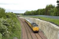 31602 and the <i>Radio survey train</i> with DBSO 9701 on the rear approaches Livingston North on 28 May 2009. The train was making a second visit within a week to Bathgate.<br><br>[James Young 28/05/2009]