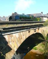 S15 4-6-0 no 825 has just left Grosmont station after coming off a morning train from Whitby on 24 April and is crossing the bridge over the Esk on its way to Grosmont shed. <br>
<br><br>[John Furnevel 24/04/2009]