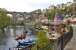 The Waterside at Knaresborough looking north west on 15 April 2009 with the railway viaduct over the River Nidd forming the backdrop. The line from Leeds and Harrogate comes in from the left with Knaresborough station off to the right just beyond the viaduct.  <br>
<br><br>[Bill Roberton 15/04/2009]