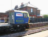 A Network Rail weedkilling train stands in front of the 1847 station building alongside the up platform at Hunmanby on 21 April 2009.  <br><br>[John Furnevel 21/04/2009]