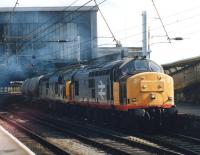 37685+37422 head north through Carlisle Station on 24 August 1992 with a train of cement tanks.<br><br>[David Pesterfield 24/08/1992]