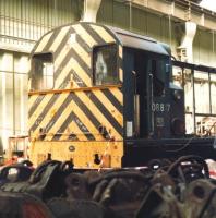 A partially dismantled 08817 receiving attention at Doncaster works in July 1984. <br><br>[David Pesterfield 28/07/1984]
