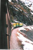 A train on the White Pass & Yukon narrow gauge railway, Alaska, on 21 May 2009. The line climbs from Skagway (at sea level) to White Pass Summit (elevation 2,865 ft) during the spectacular 20 mile journey.<br><br>[Brian Granger 21/05/2009]