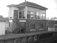 The signal box at Kershopefoot station on the Waverley route, photographed in the early 1960s.<br><br>[Robin Barbour Collection (Courtesy Bruce McCartney) //]