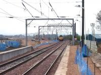 View west towards Edinburgh from the platform at Prestonpans station in April 2003 as the ECML realignment resulting from the <i>Dolphingstone diversion</i> takes shape. <br>
<br><br>[James Young 14/04/2003]
