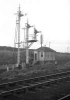 View across the sidings at Lady Victoria Pit, Newtongrange, in the early 1960s towards the signal box on the west side of the Waverley main line.<br><br>[Robin Barbour Collection (Courtesy Bruce McCartney) //]