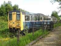 Another view of the prototype railbus DMU 140001 stored west of Dufftown Station in June 2009.<br>
<br><br>[David Pesterfield 26/06/2009]