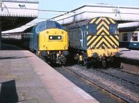 40173 and 08855 at the south end of Aberdeen Station on 5 May 1980<br>
<br><br>[Peter Todd 05/05/1980]