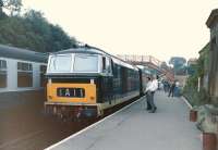 D7029 heads a train on the NYMR at Goathland in 1986.<br><br>[Colin Miller //1986]