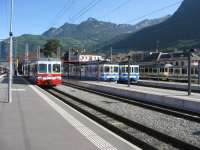 Metre gauge trains of the Transport Publics du Chablais network at Aigle on 17th May 2009.<br><br>[Michael Gibb 17/05/2009]