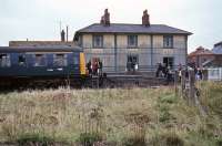 Saturday April 21st 1979 was the last time a passenger train reached the former Great Eastern station at Fakenham before final closure of the line in 1980. This view shows visitors disembarking from the <I>Fakenham Flyer</I> which consisted of two Cravens units.  At the time, the station premises were in use as a bus depot, but today the location is an estate of sheltered housing.  One of the level crossing gates was left in the estate as a memorial.  <br><br>[Mark Dufton 21/04/1979]