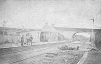 An old and much faded photograph taken during the earlyyears atDrumlithie station, Aberdeenshire, located on the main line 7 miles south of Stonehaven. The photograph, one of two supplied by Gordon Will, has links to his relative, Robert Morrison, who worked on the railway in the 1850s. Drumlithie station was opened by the Aberdeen Railway Company on 1 November 1849 and finally closed on 11 June 1956.<br>
<br><br>[Gordon Will Collection //1854]