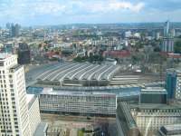 View south east over Waterloo Station in August 2009 from the London Eye. <br><br>[Alistair MacKenzie 23/08/2009]
