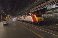 The very smart Virgin Trains Mk3 set at Platform 5, Preston, having arrived with the Friday night relief service from Euston on 4 September 2009.<br><br>[John McIntyre 04/09/2009]