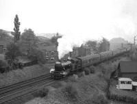 Gresley V3 no 67636 climbs south away from Durham Viaduct on its way to West Auckland with the first leg of the <I>Durham Railtour</I> on 13 October 1962. <br><br>[K A Gray 13/10/1962]