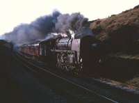 The Jubilee Railway Society <I>South Yorkshireman No 5</I> railtour of 30 April 1966 on the return leg from Carlisle to Bradford via the Settle and Carlisle line. The train is approaching Armathwaite Tunnel behind 70035 <I>Rudyard Kipling</I>. The Britannia was deputising for Jubilee 45593, <I>Kolhapur</I> which had failed at Carlisle. [See image 21052]]<br>
<br><br>[Robin Barbour Collection (Courtesy Bruce McCartney) 30/04/1966]