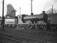 Reid ex-NBR D30 <I>Scott</I> class no 62427 <i>Dumbiedykes</i> stands in front of the ash disposal plant at Dunfermline shed (62C) on a February evening in 1959. The locomotive was withdrawn from here 2 months later and subsequently cut up at Inverurie Works.<br><br>[Robin Barbour Collection (Courtesy Bruce McCartney) 11/02/1959]