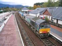 RHT train at Aviemore on 8 October with DRS 66412 at the north end and 66413 on the rear.<br><br>[Bruce McCartney 08/10/2009]