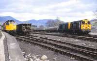 PW trains at Blair Atholl on 23 April 1982. Locomotives are 27205, 20067 & 20040.<br>
<br><br>[Peter Todd 23/04/1982]