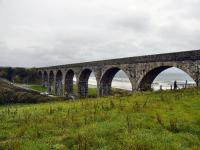 The impressive viaduct at the west end of Cullen looking towards Portknockie. The eight arch viaduct crosses the main A98, a slip road to the beach and the Burn of Deskford.<br><br>[John Gray 22/10/2009]