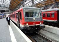 DB 628 206 awaits its departure time at Lubeck on a service to Lueneberg in July 2009... with the driver hurrying towards the cab...<br><br>[John Steven /07/2009]