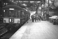 An arrival from Corstorphine at Waverley platform 10 in 1967 during the last few months of operations. The last passenger service ran on the branch on Saturday 30 December 1967. [See image 23470]<br><br>[David Spaven //1967]