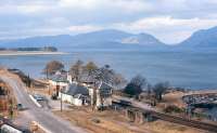 An Easter 1966 view of the delightfully situated Kentallen station on the Ballachulish branch, overlooking Loch Linnhe with the mountains of Morvern beyond. In its latter years Kentallen was served by just four trains a day in each direction. The station site is now occupied by a hotel and caravan park. [See image 5486]<br>
<br>
<br><br>[Frank Spaven Collection (Courtesy David Spaven) //1966]