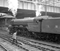 4472 <I>Flying Scotsman</I> pictured following arrival in Aberdeen with the Queen's College RTS railtour of 16 May 1964 from Edinburgh.<br><br>[Robin Barbour Collection (Courtesy Bruce McCartney) 16/05/1964]