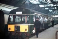 Empty DMU standing at Waverley on 30 December 1967, having arrived with the last scheduled passenger service off the Corstorphine branch. [See image 23500]<br><br>[Bruce McCartney 30/12/1967]