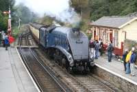 60007 <I>Sir Nigel Gresley</I> arrives at Goathland on 14 October 2009 with a train from Whitby.<br><br>[John Furnevel 14/10/2009]